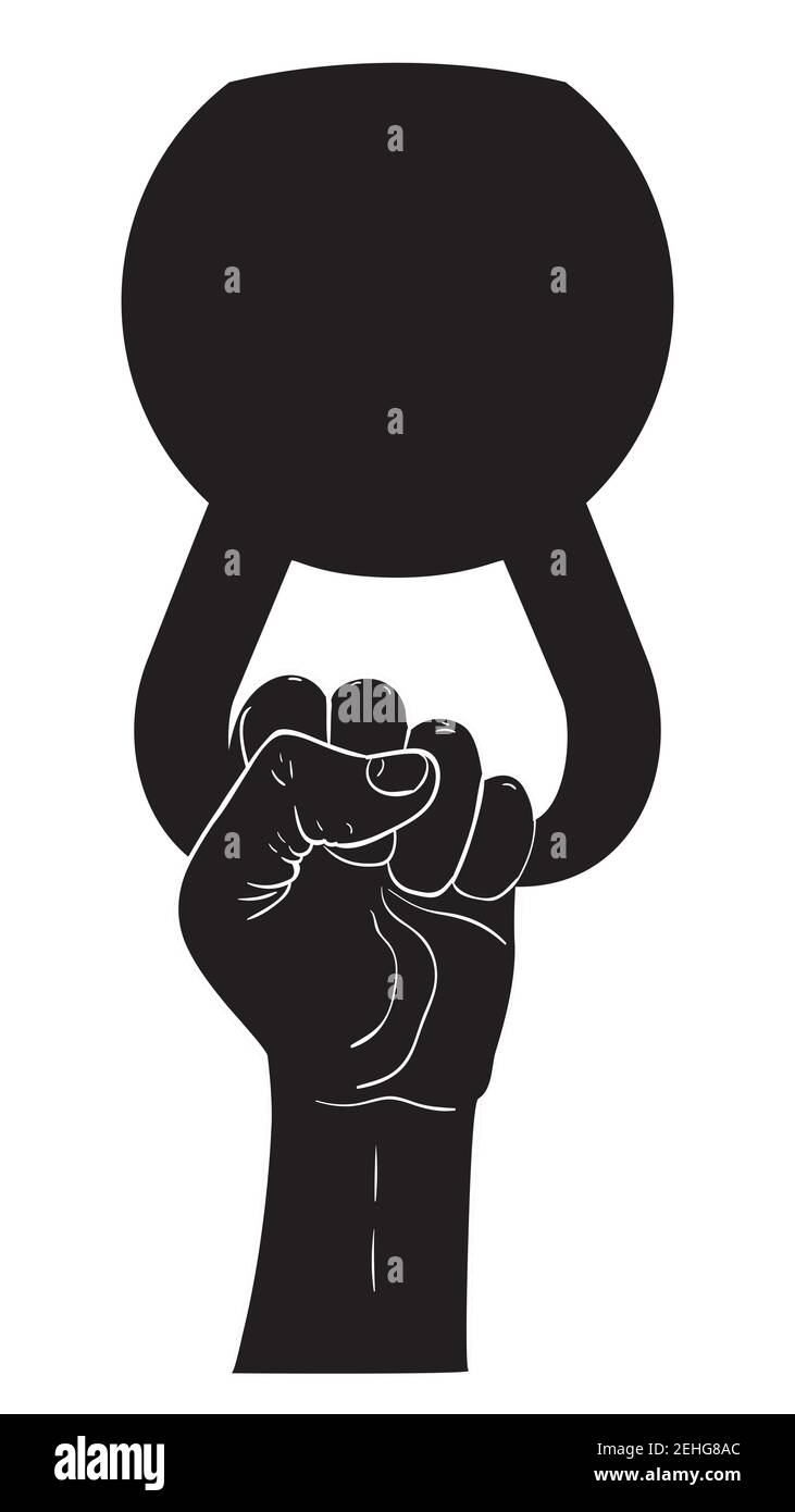 Human hand holding kettlebell, sports themed illustration Stock Vector ...