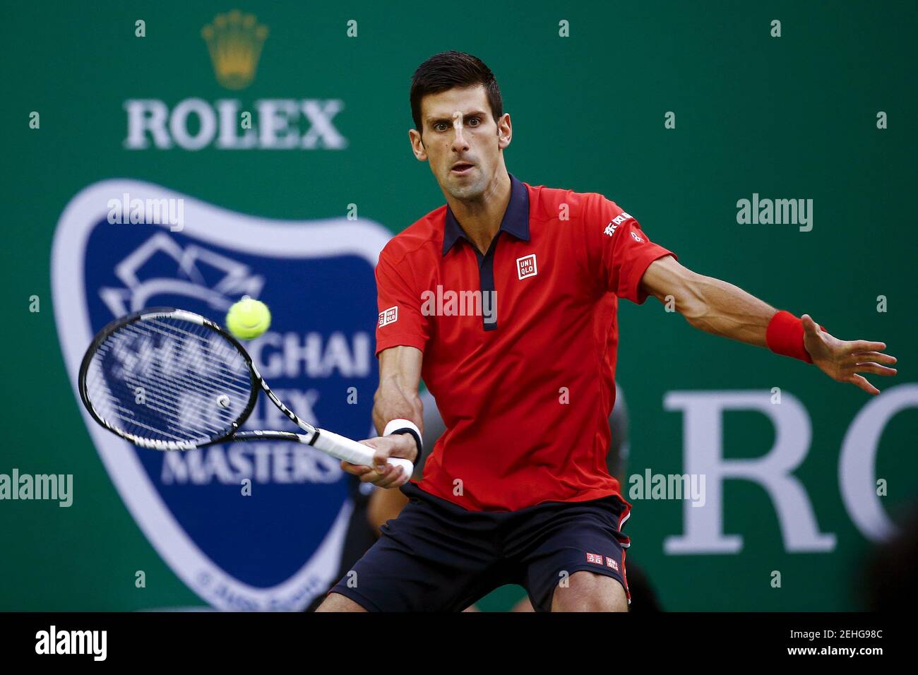 Novak Djokovic of Serbia returns the ball to Jo-Wilfried Tsonga of France during their men's singles final match at the Shanghai Masters tennis tournament in Shanghai, China, October 18, 2015.  REUTERS/Damir Sagolj   Picture Supplied by Action Images Stock Photo