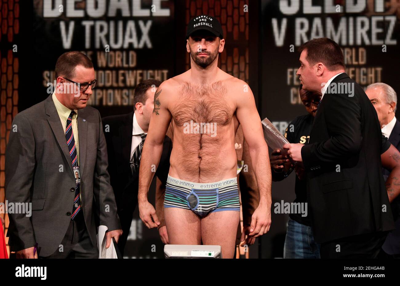boxing anthony yarde nikola sjekloca weigh in queen elizabeth olympic park london britain december 8 2017 nikola sjekloca during the weigh in action images via reuters tony o brien stock photo alamy