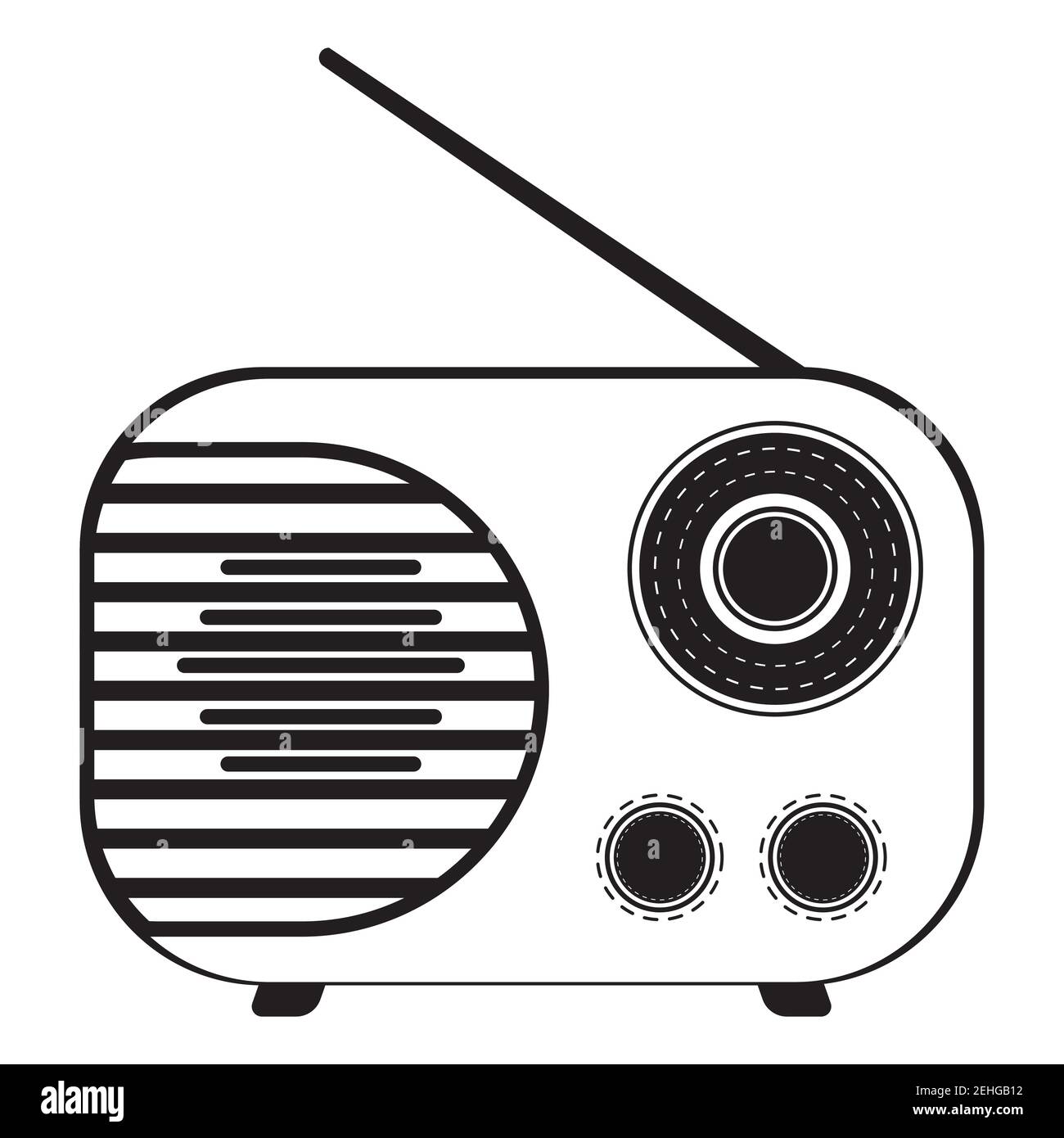 Abstract small retro radio in black and white illustration Stock Vector