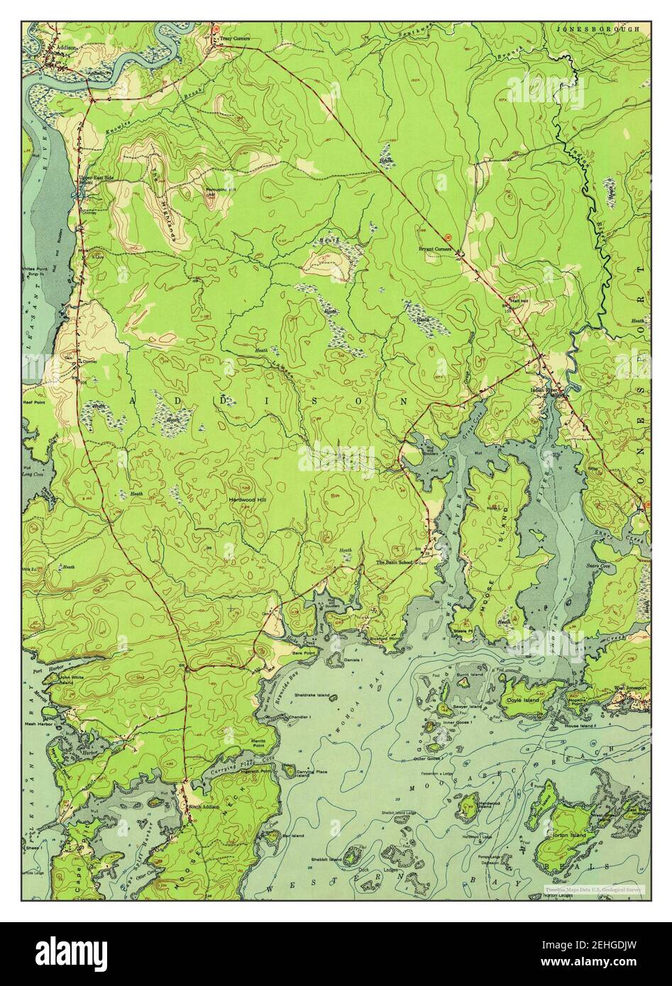 Addison, Maine, map 1951, 124000, United States of America by Timeless