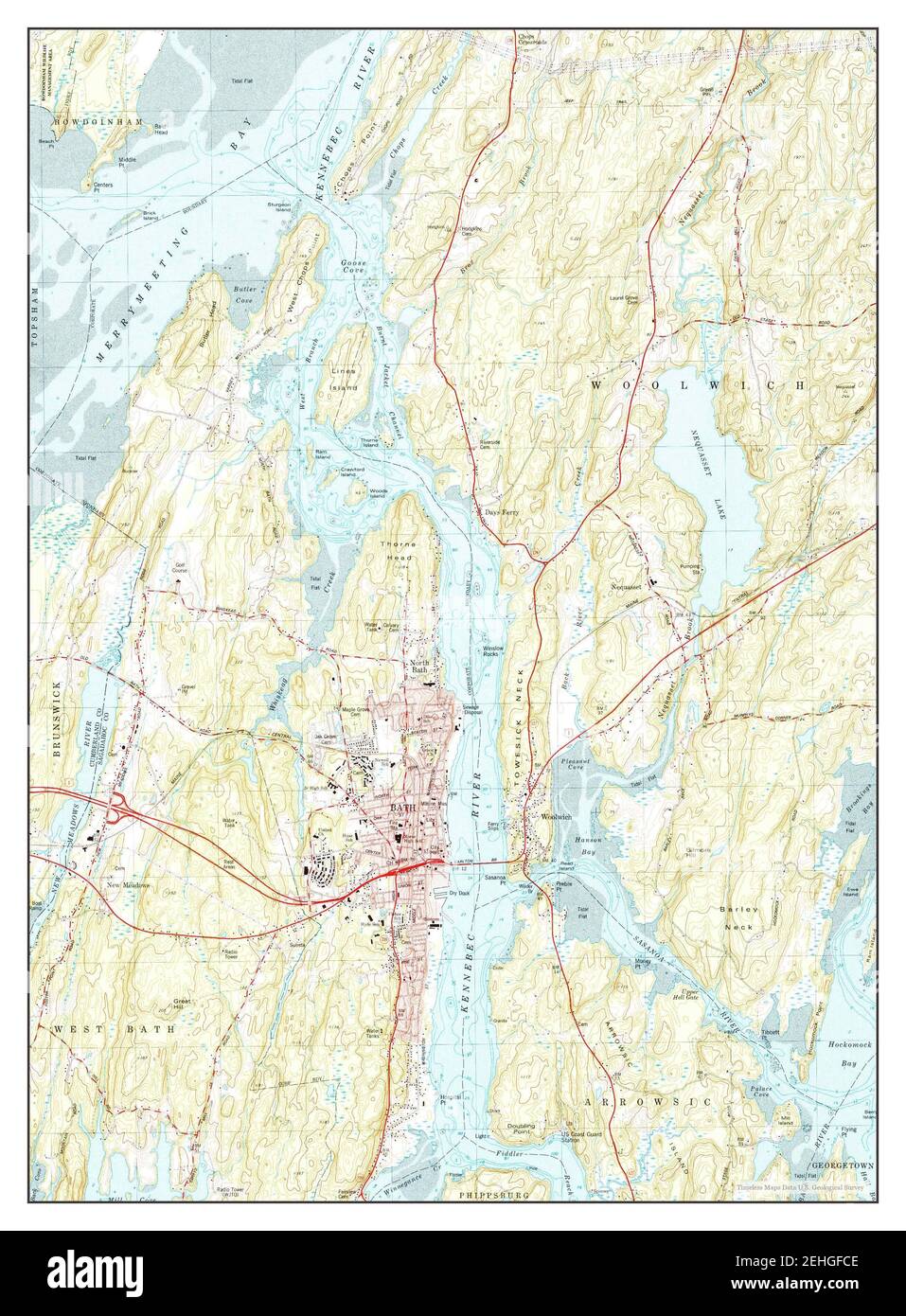 Bath, Maine, map 1980, 124000, United States of America by Timeless