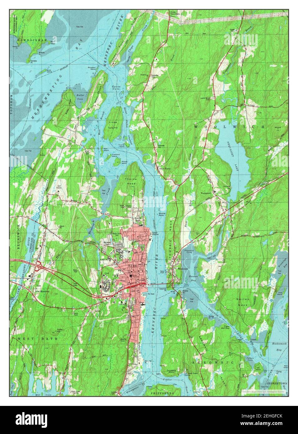 Bath, Maine, map 1980, 124000, United States of America by Timeless