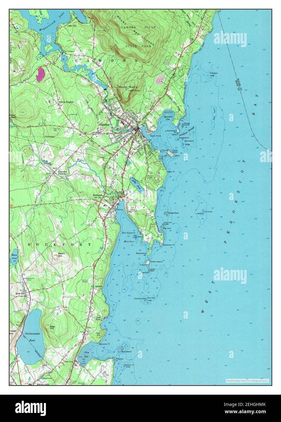 Camden, Maine, map 1955, 124000, United States of America by Timeless