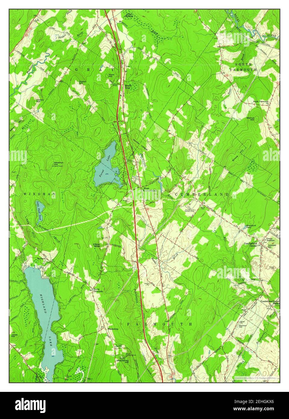 Cumberland Center, Maine, map 1957, 124000, United States of America by Timeless Maps, data U.S