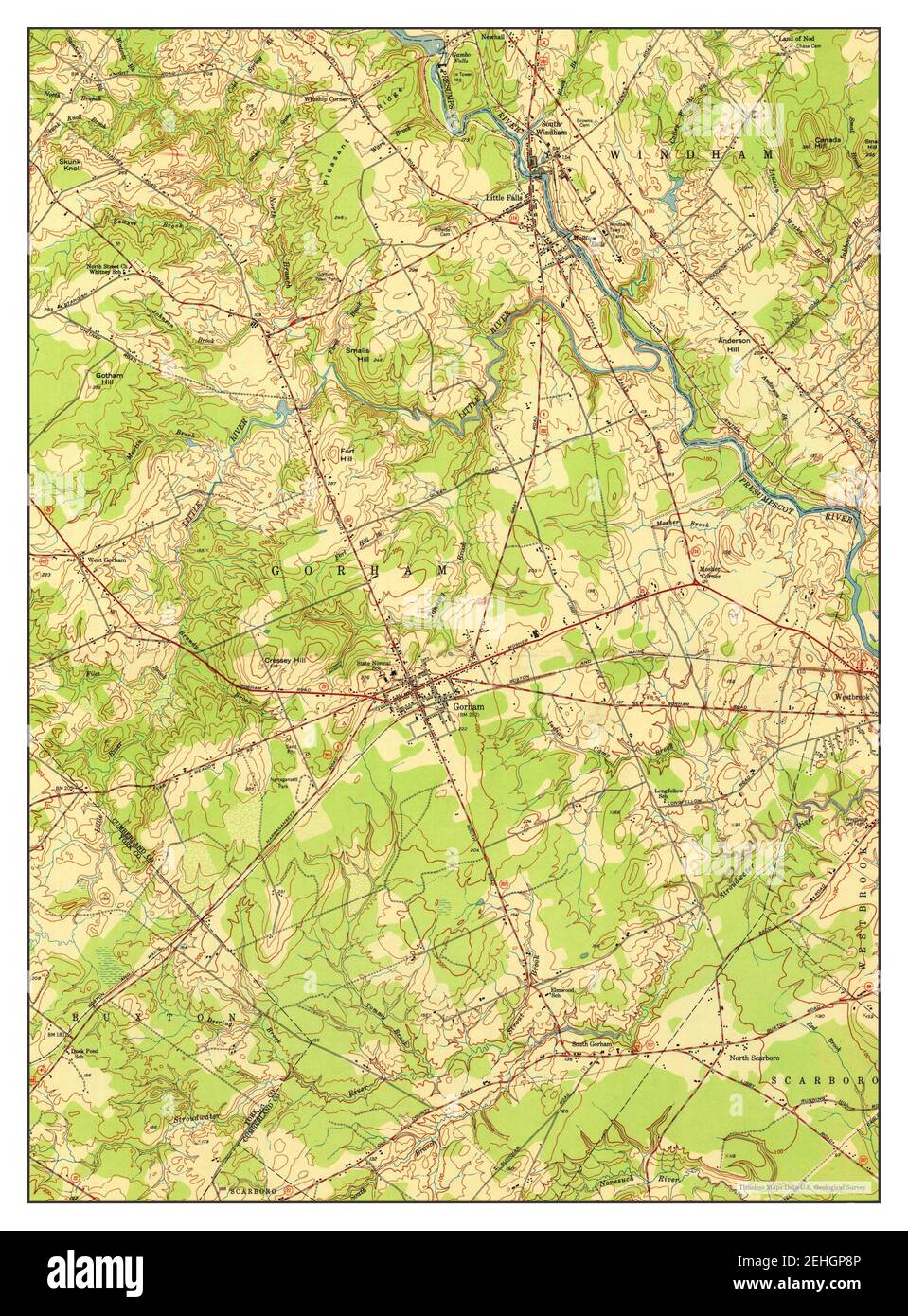 Gorham, Maine, map 1950, 124000, United States of America by Timeless