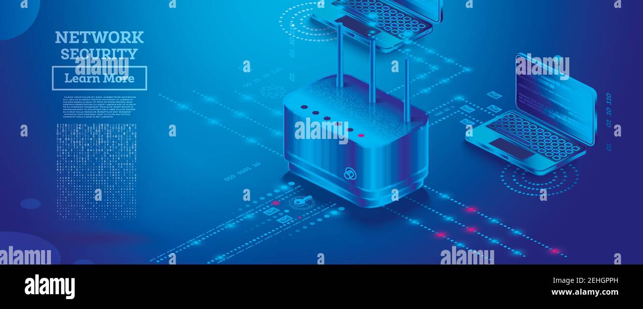 Hardware Firewall. Cyber Security Isometric Concept. Vector