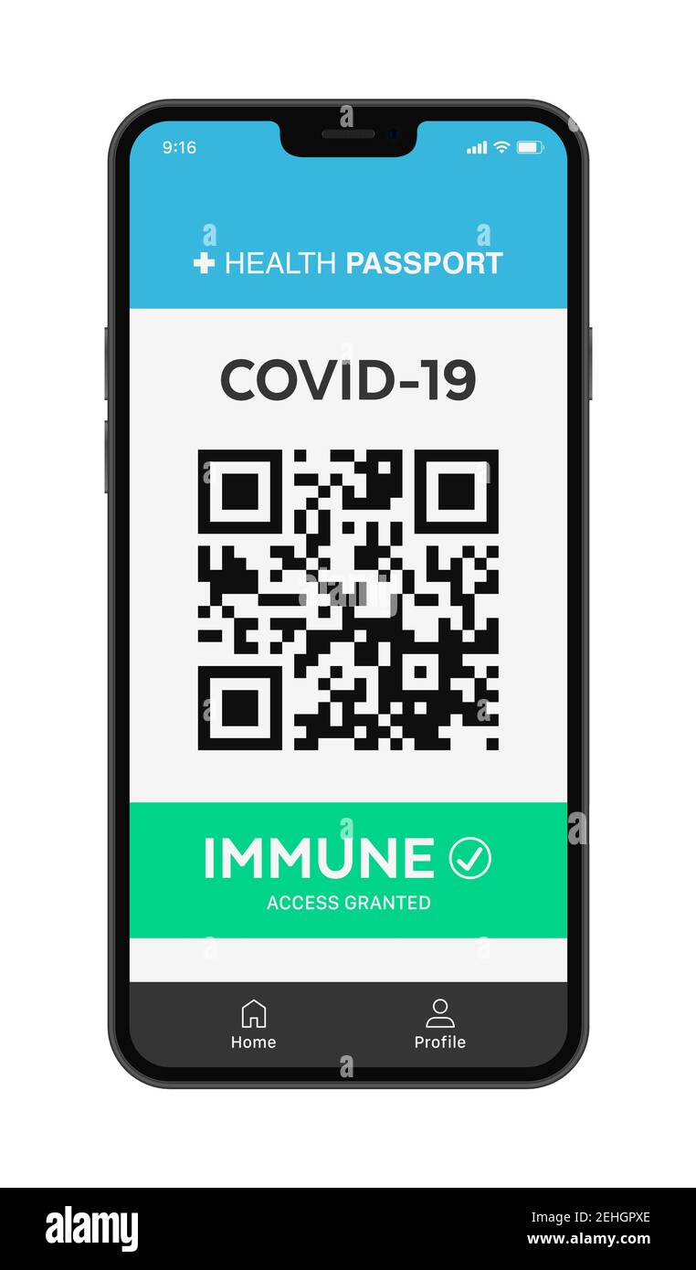 Vector illustration of an immune Covid-19 result on the application of a modern mobile phone with a QR Code Stock Vector