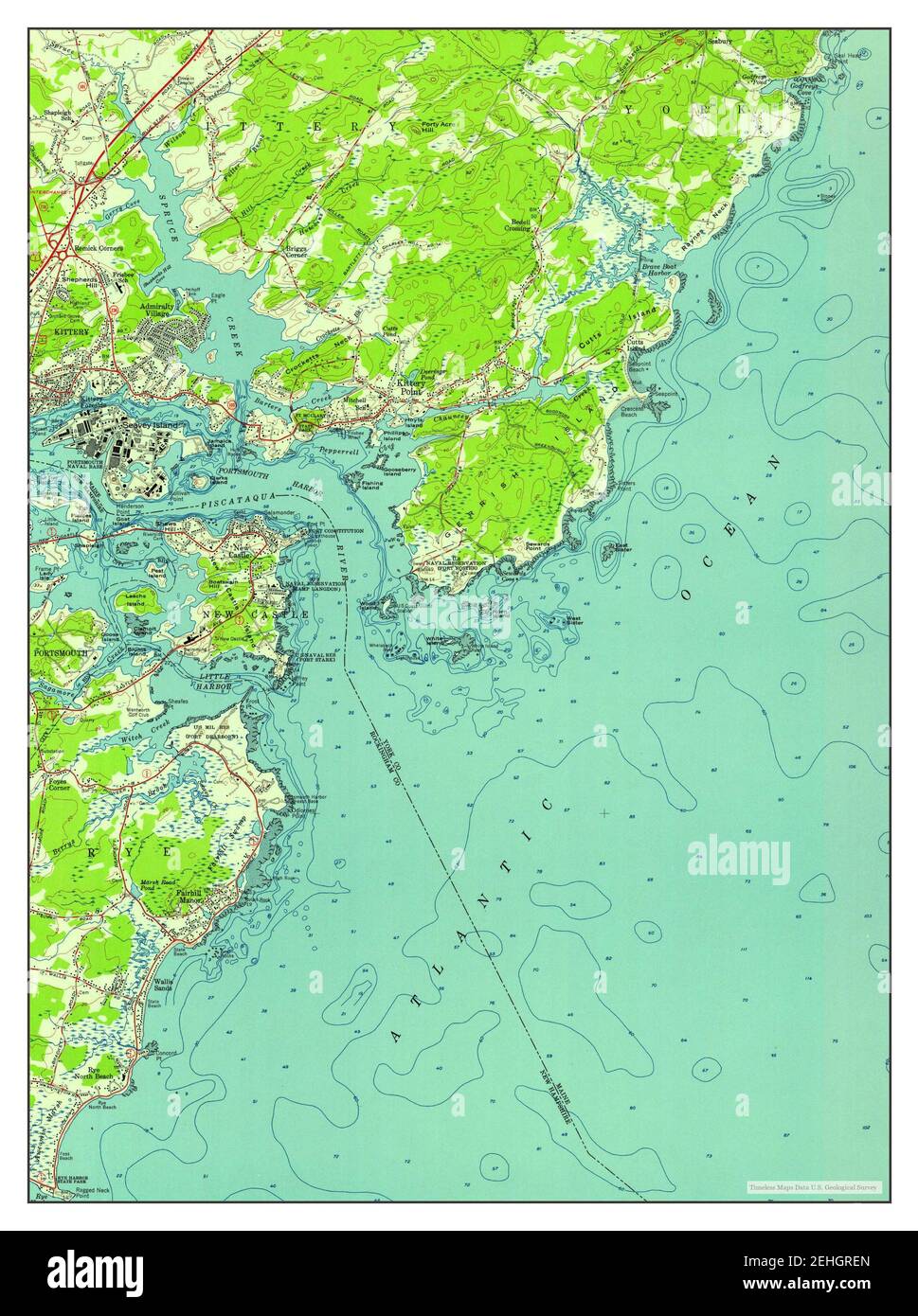 Kittery, Maine, map 1956, 124000, United States of America by Timeless