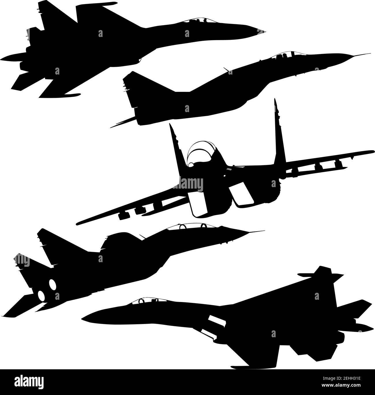Set silhouette military combat airplane on a white background Stock ...