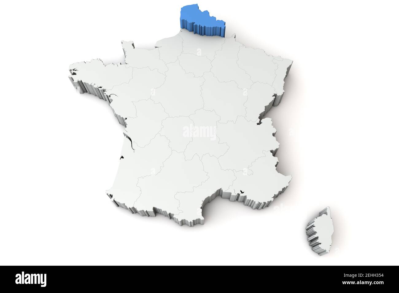 Map of France showing nord pas de calais region. 3D Rendering Stock Photo