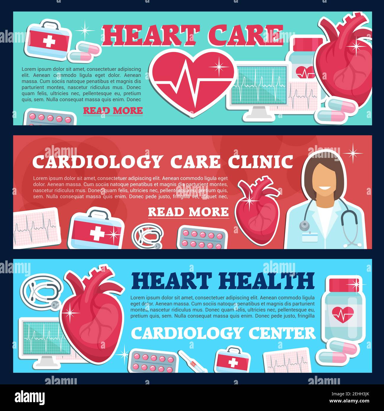 Cardiology medicine banner for heart health care and cardiac clinic