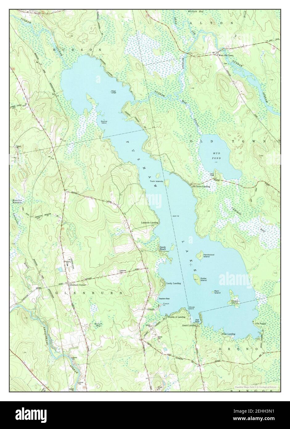 Pushaw Lake, Maine, map 1977, 124000, United States of America by