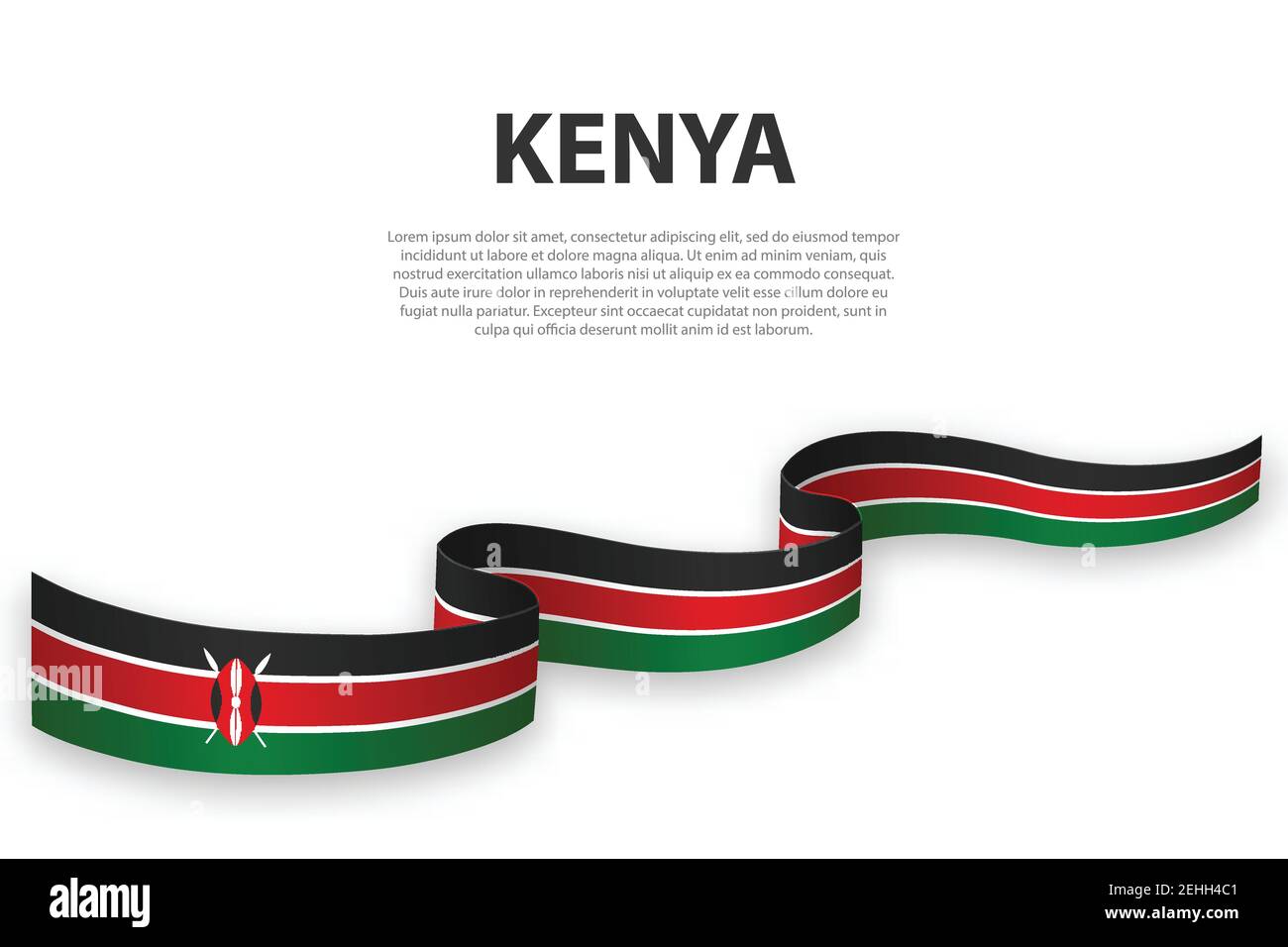 Waving ribbon or banner with flag of Kenya. Template for independence