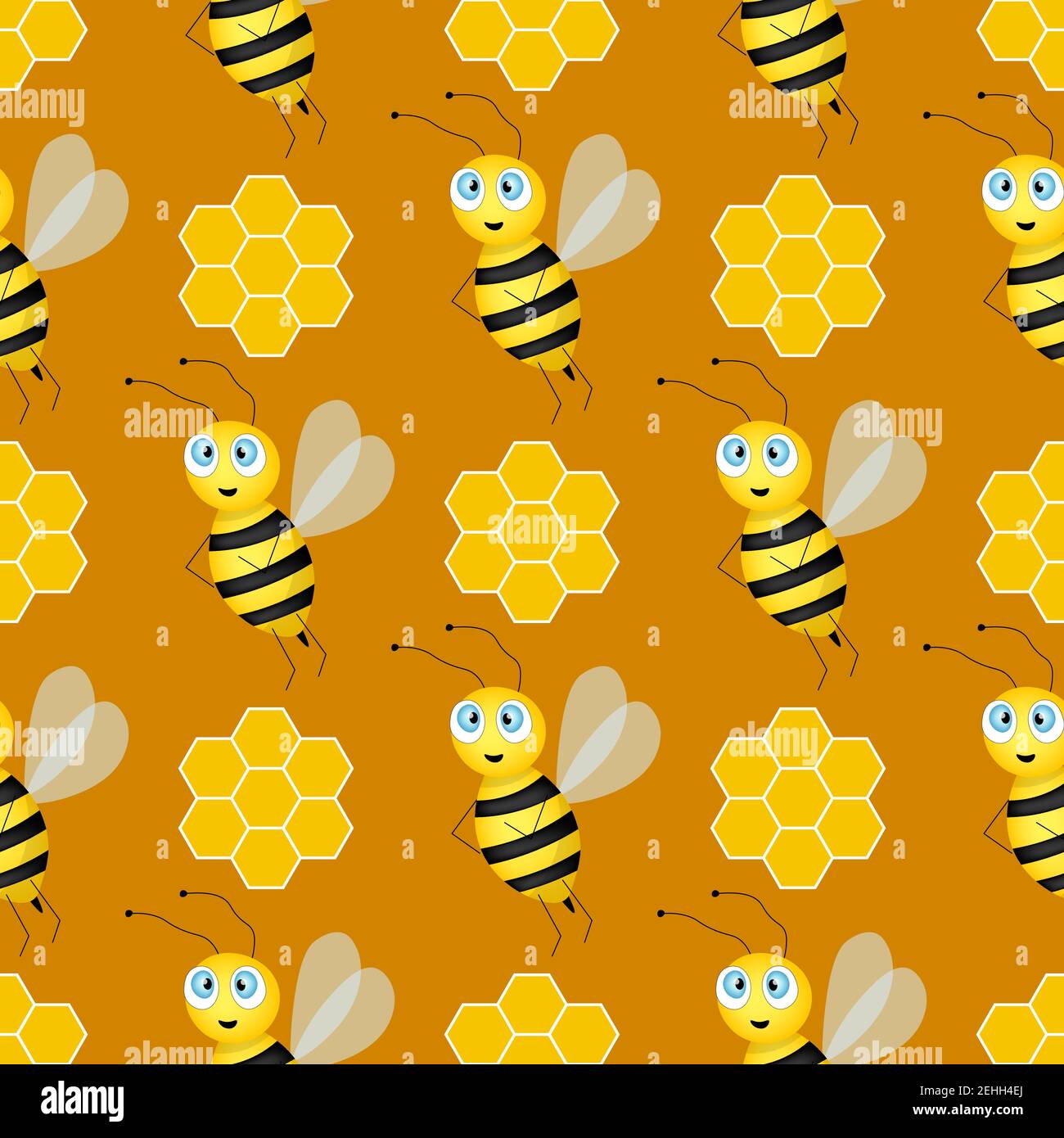 Seamless pattern with bees and honeycombs on brown background. Small ...