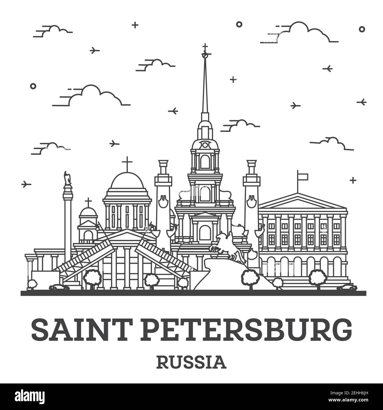 Outline Saint Petersburg Russia City Skyline with Historic Buildings
