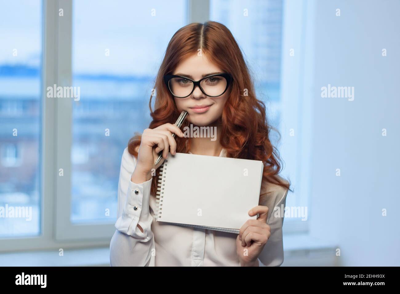 Business woman in white shirt office documents manager professional ...