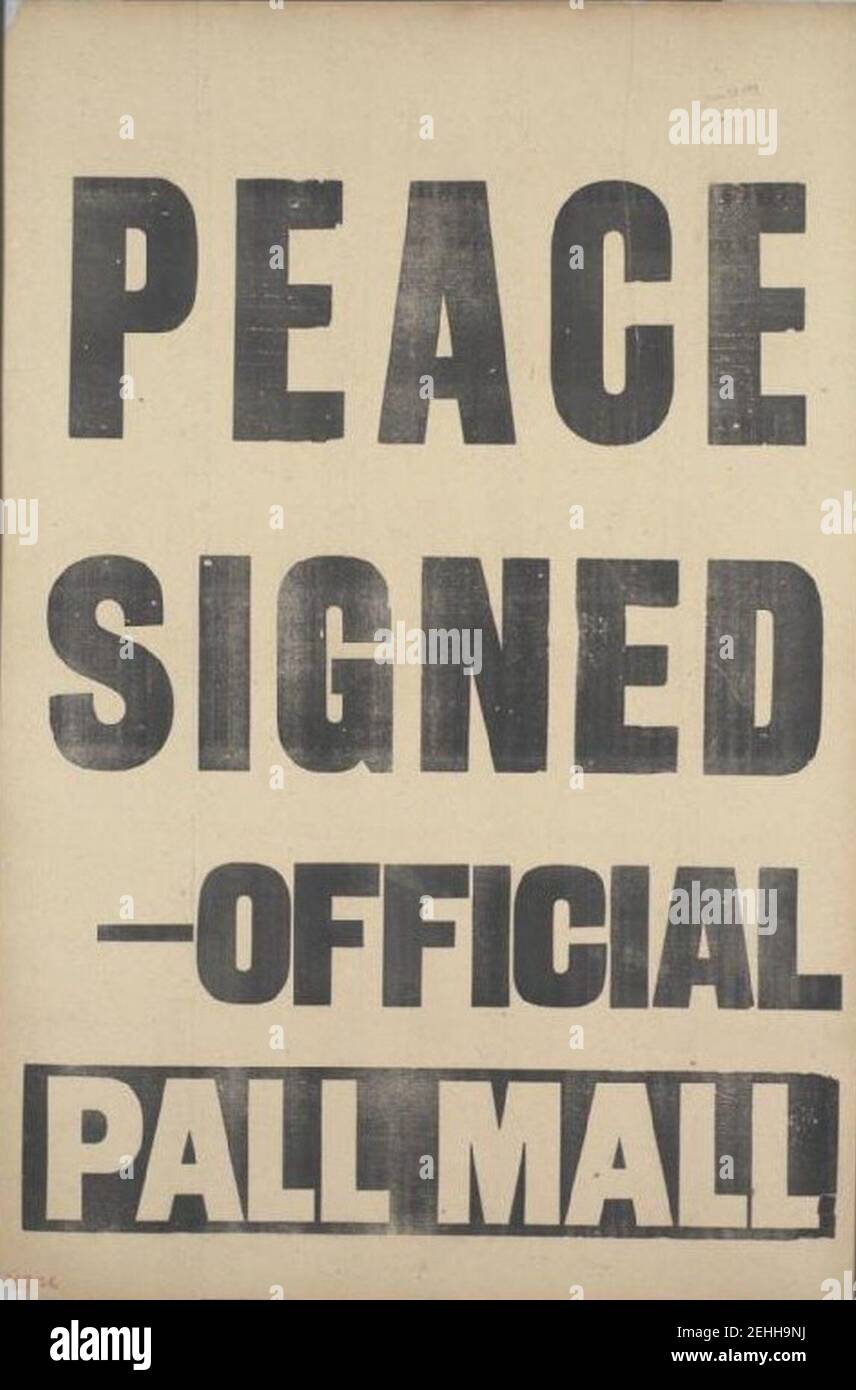 Pall Mall placard Peace Signed 28 June 1919. Stock Photo