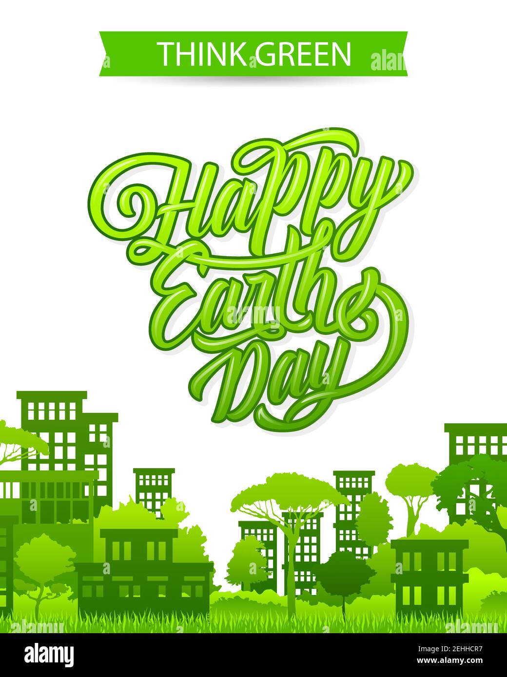 Earth day greeting card with eco city nature and Think Green concept