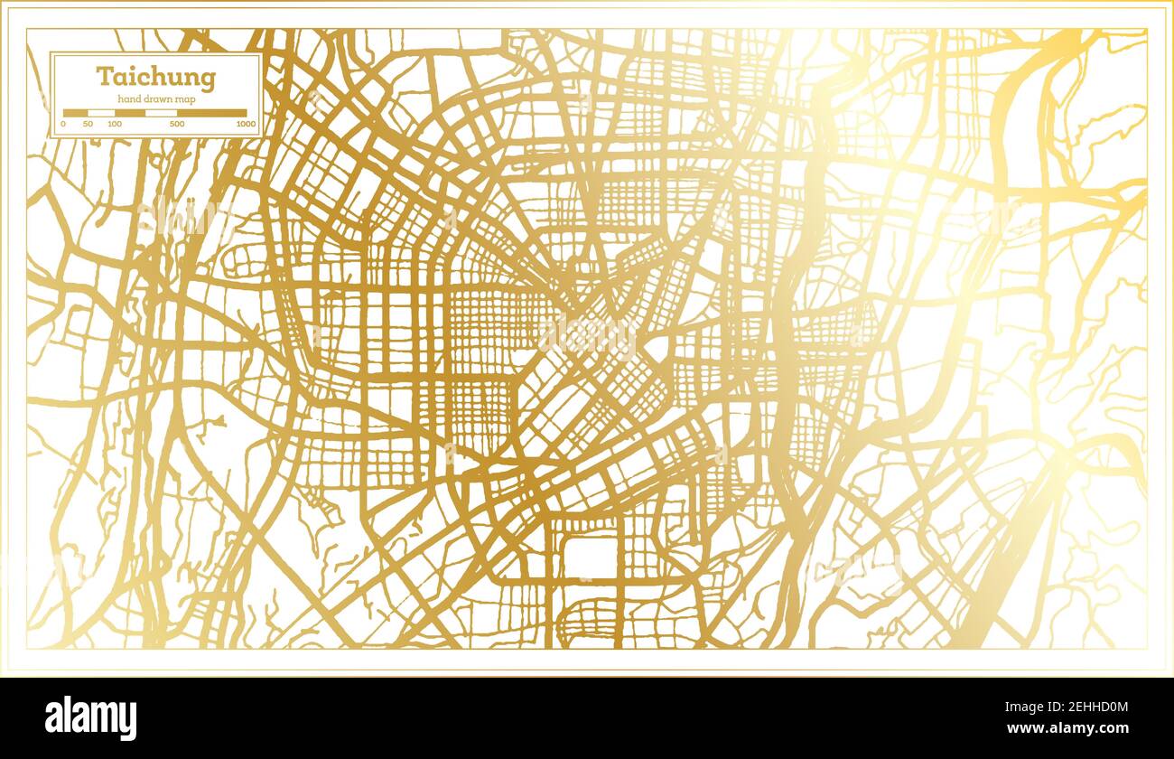 Taichung Taiwan City Map in Retro Style in Golden Color. Outline Map. Vector Illustration. Stock Vector