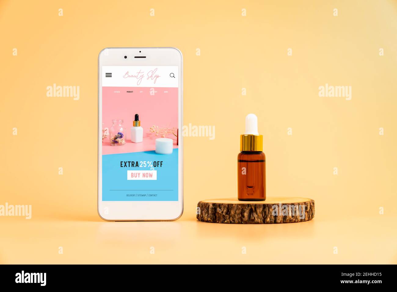 Download Design Of The Smartphone Screen Application Of Cosmetics Online Serum Bottle Mockup Of Beauty Product Brand Stock Photo Alamy