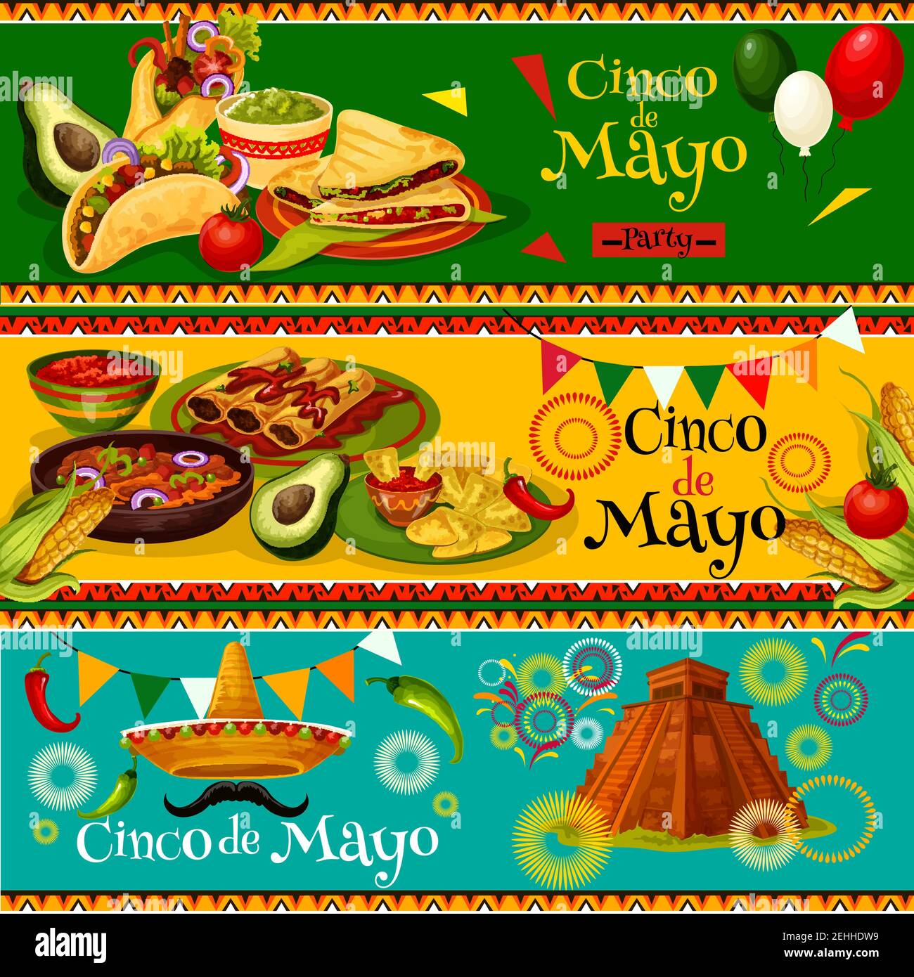 Cinco de Mayo Mexican party banners for holiday fiesta. Vector design