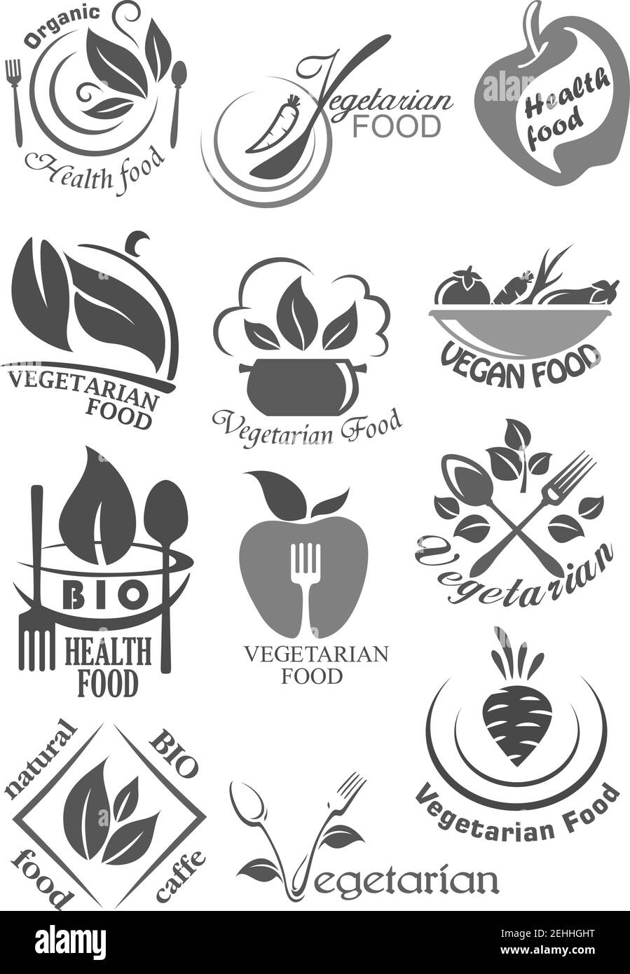 Vegetarian restaurant and cafe vector icons of vegetables. Symbols of