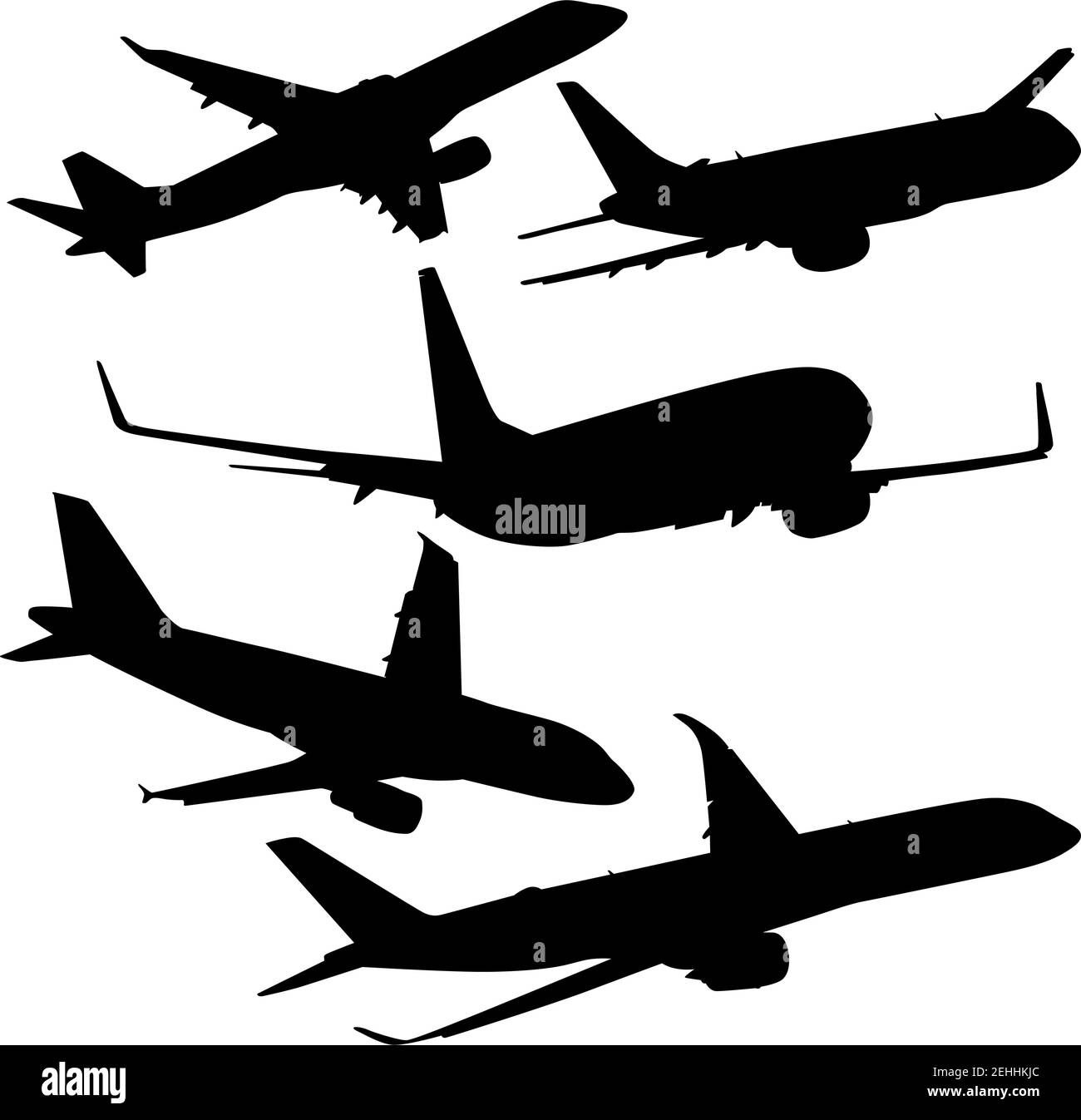 Set silhouette passenger aircraft on a white background Stock Vector ...