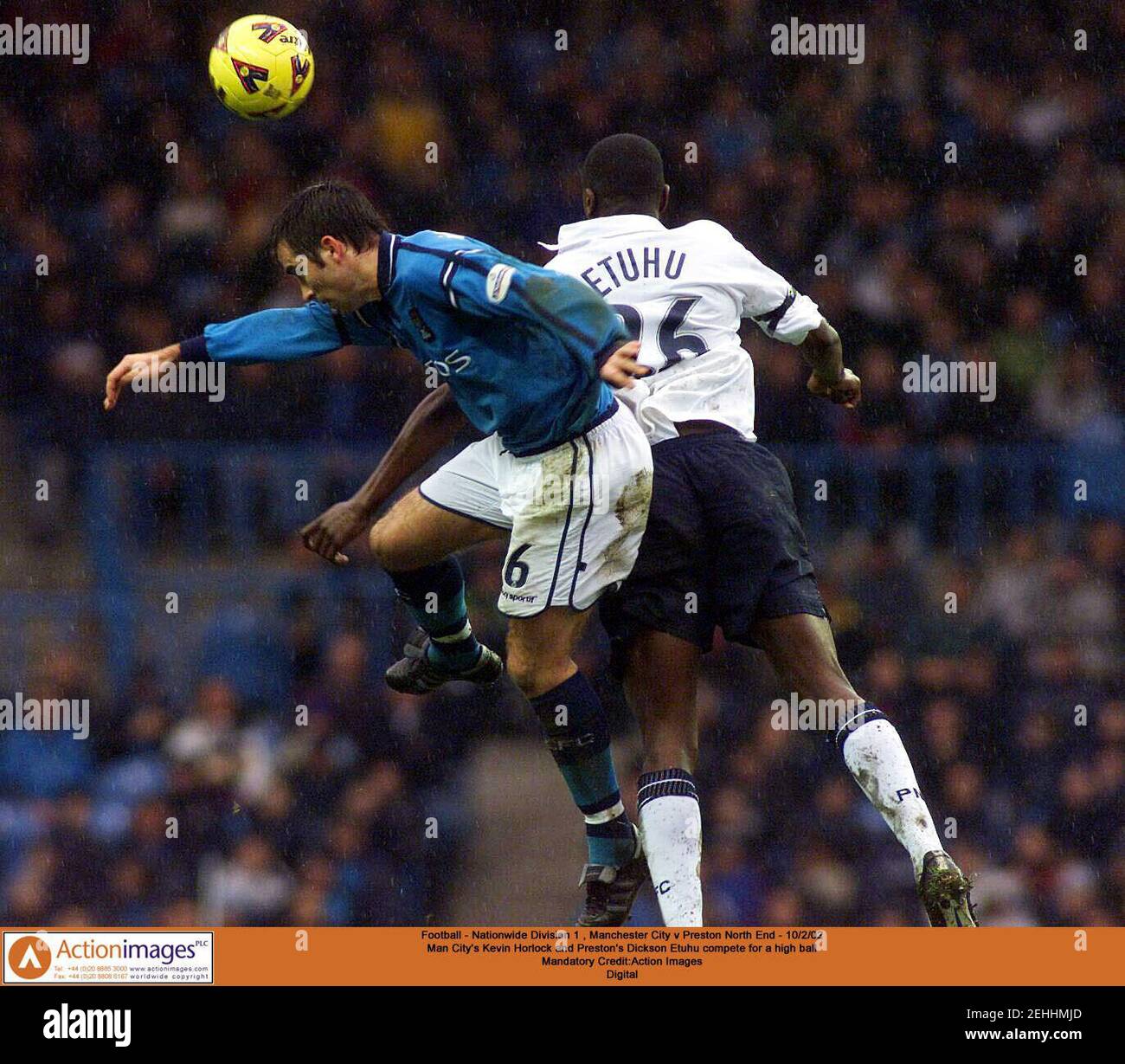 Football Nationwide Division 1 Manchester City V Preston North End 10 2 02 Man City S Kevin Horlock And Preston S Dickson Etuhu Compete For A High Ball Mandatory Credit Action Images Digital Stock Photo Alamy