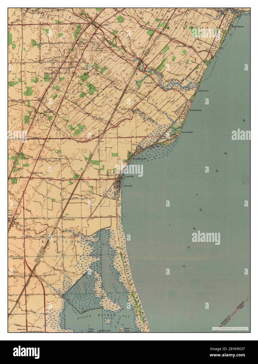 Erie, Michigan, map 1943, 1:24000, United States of America by Timeless Maps, data U.S. Geological Survey Stock Photo