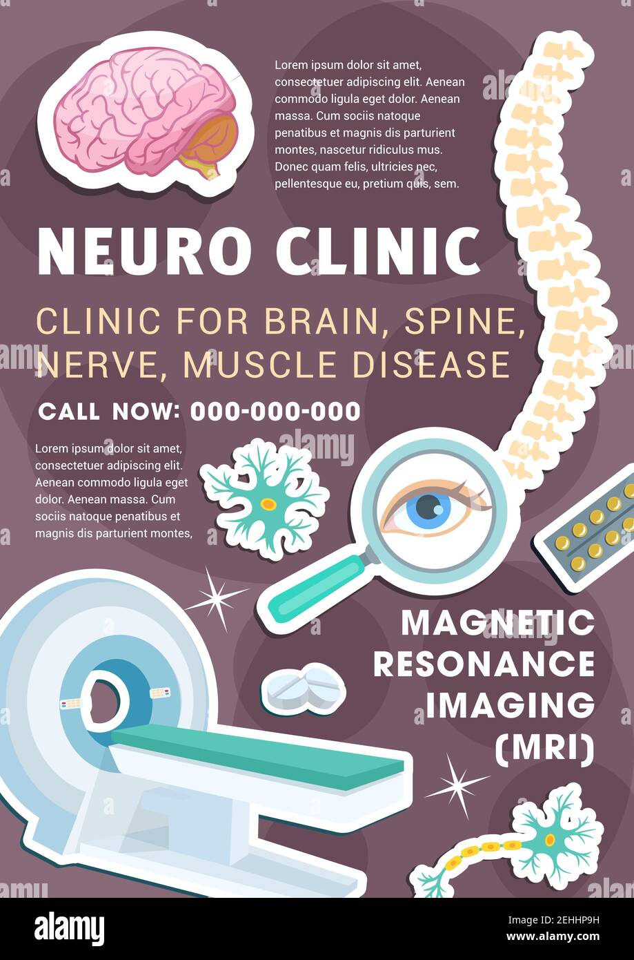 Neurology clinic advertising poster of diagnostic and treatment of