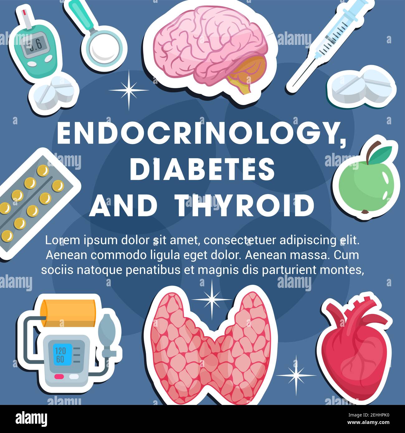 Endocrinology Medicine Poster With Frame Of Medical Icon. Thyroid Gland ...