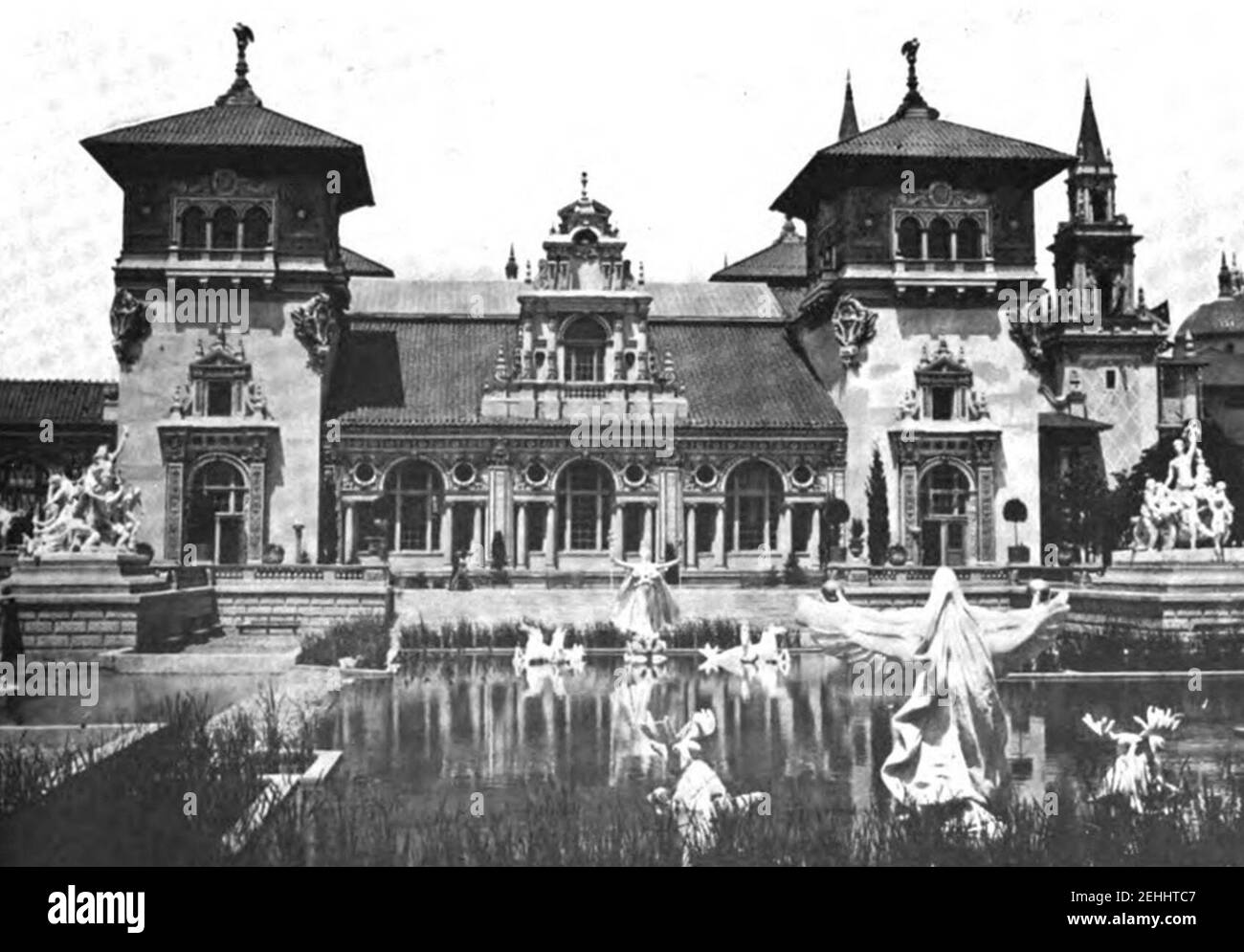 Pan-American Exposition - Graphic Arts Building and West Esplanade Fountain. Stock Photo