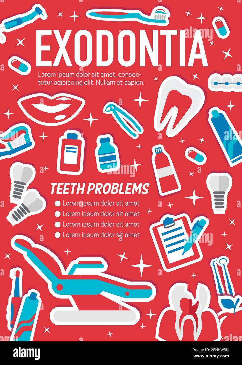 Exodontia or dental surgery poster for dentistry clinic. vector design
