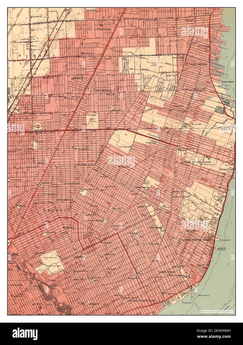 Grosse Pointe, Michigan, map 1952, 124000, United States of America by