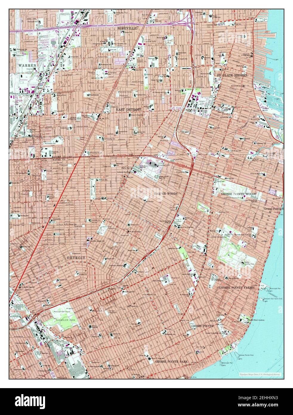 Map Of Grosse Pointe Grosse Pointe, Michigan Cut Out Stock Images & Pictures - Alamy