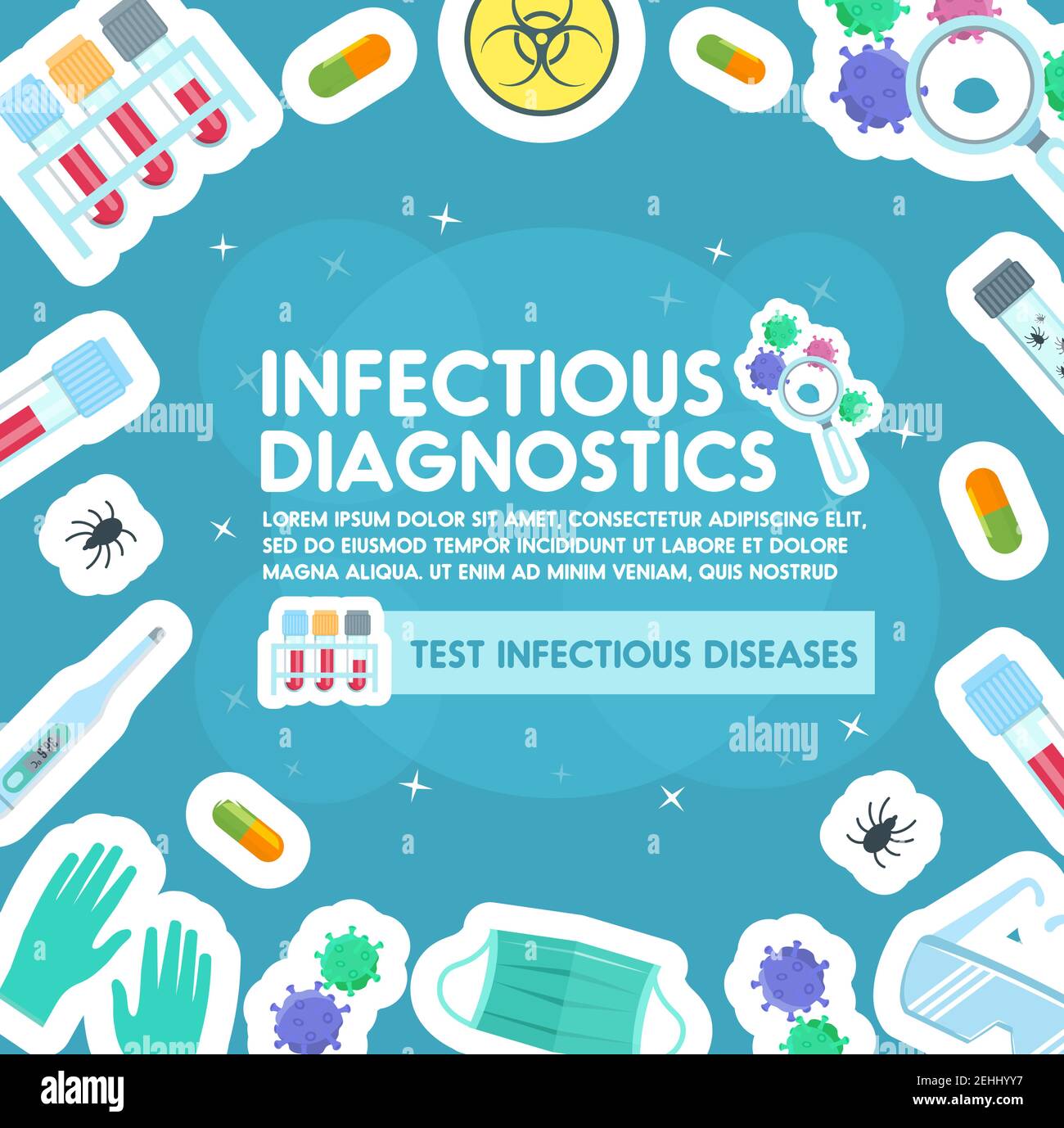 Infection diagnostic center poster for healthcare clinic. Vector flat