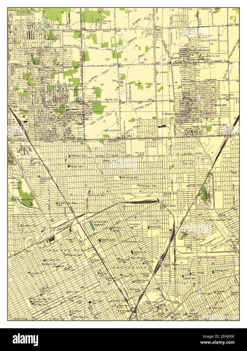 Highland Park, Michigan, map 1936, 1:31680, United States of America by Timeless Maps, data U.S. Geological Survey Stock Photo