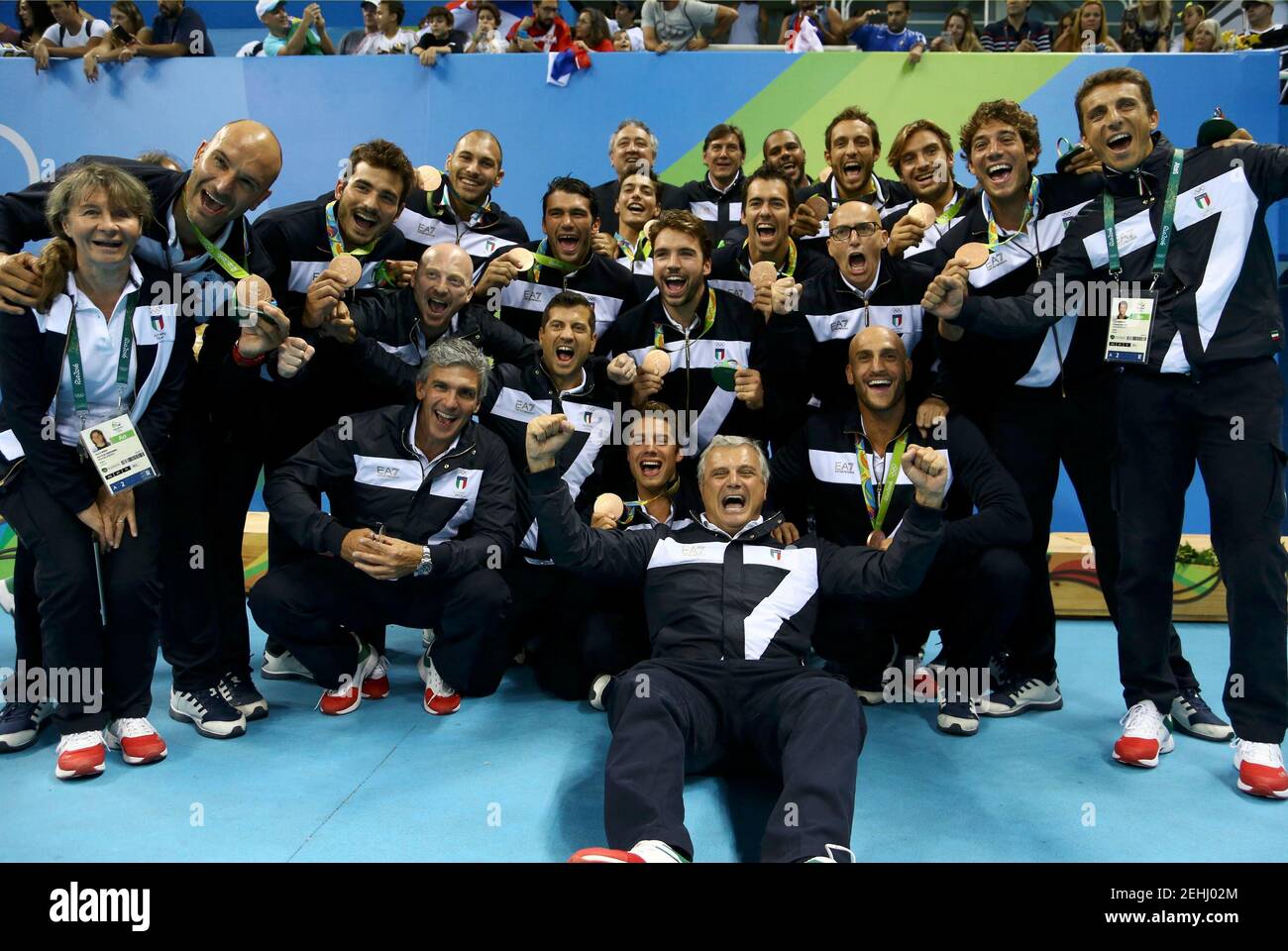 2016 Rio Olympics - Water Polo - Victory Ceremony - Men's Victory Ceremony - Olympic Aquatics Stadium - Rio de Janeiro, Brazil - 20/08/2016. Members of the Italy team pose with their bronze medals.      REUTERS/Damir Sagolj  FOR EDITORIAL USE ONLY. NOT FOR SALE FOR MARKETING OR ADVERTISING CAMPAIGNS.     Picture Supplied by Action Images Stock Photo