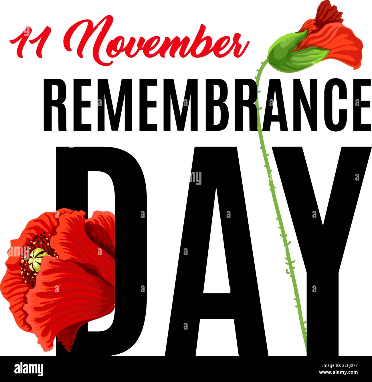 Remembrance day 11 of November also known as Poppy Day. Honoring memory of British soldiers and British Commonwealth. Memory of soldiers killed in the Stock Vector