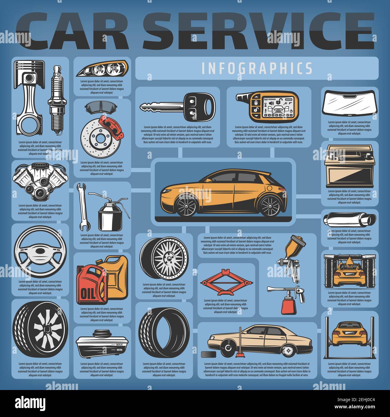 Car service infographics for spare parts and mechanic station. Vector