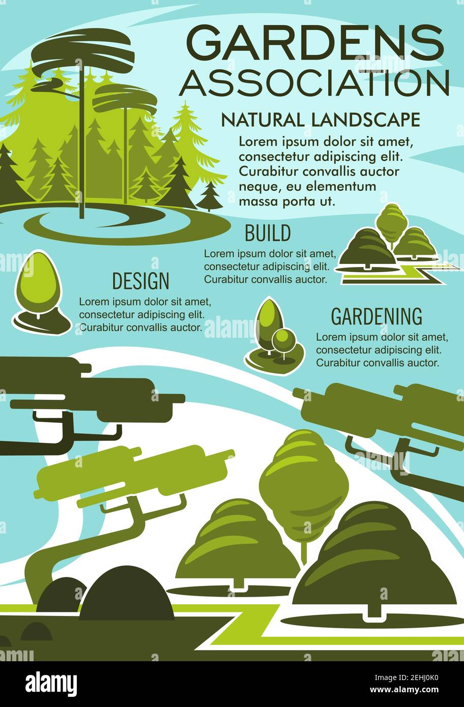 Garden association promo banner with nature landscape of green tree
