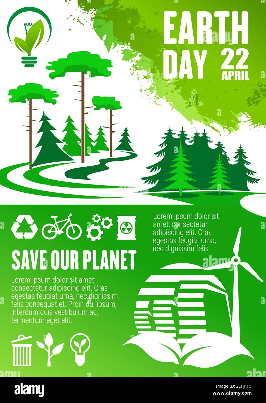 Earth Day banner for Save Our Planet concept. Green tree and plant ...