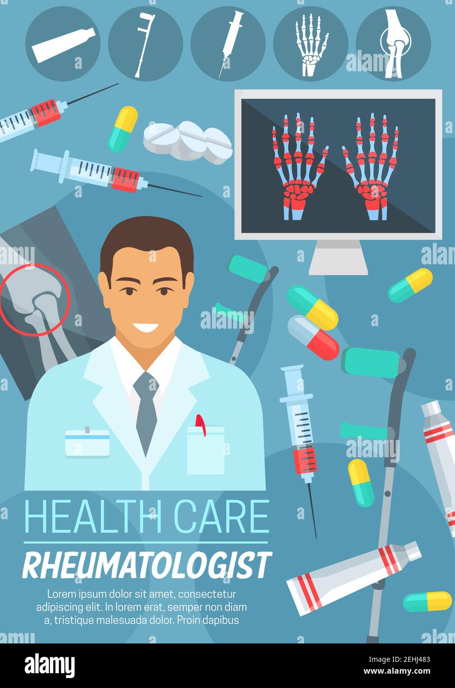 Rheumatologist doctor poster of rheumatology medical clinic or hospital