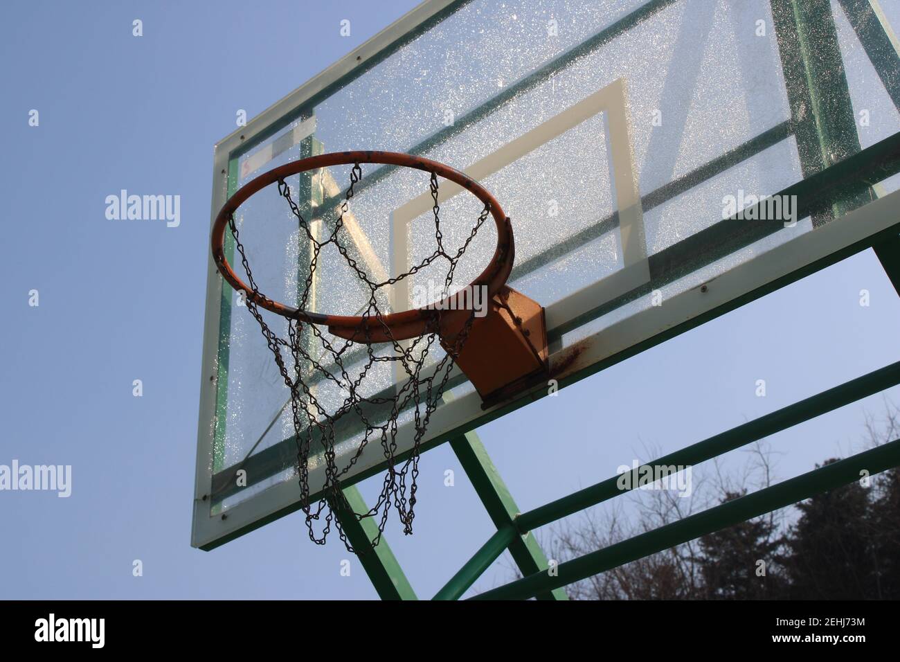 Basketball hoop with frost on the backboard Stock Photo - Alamy