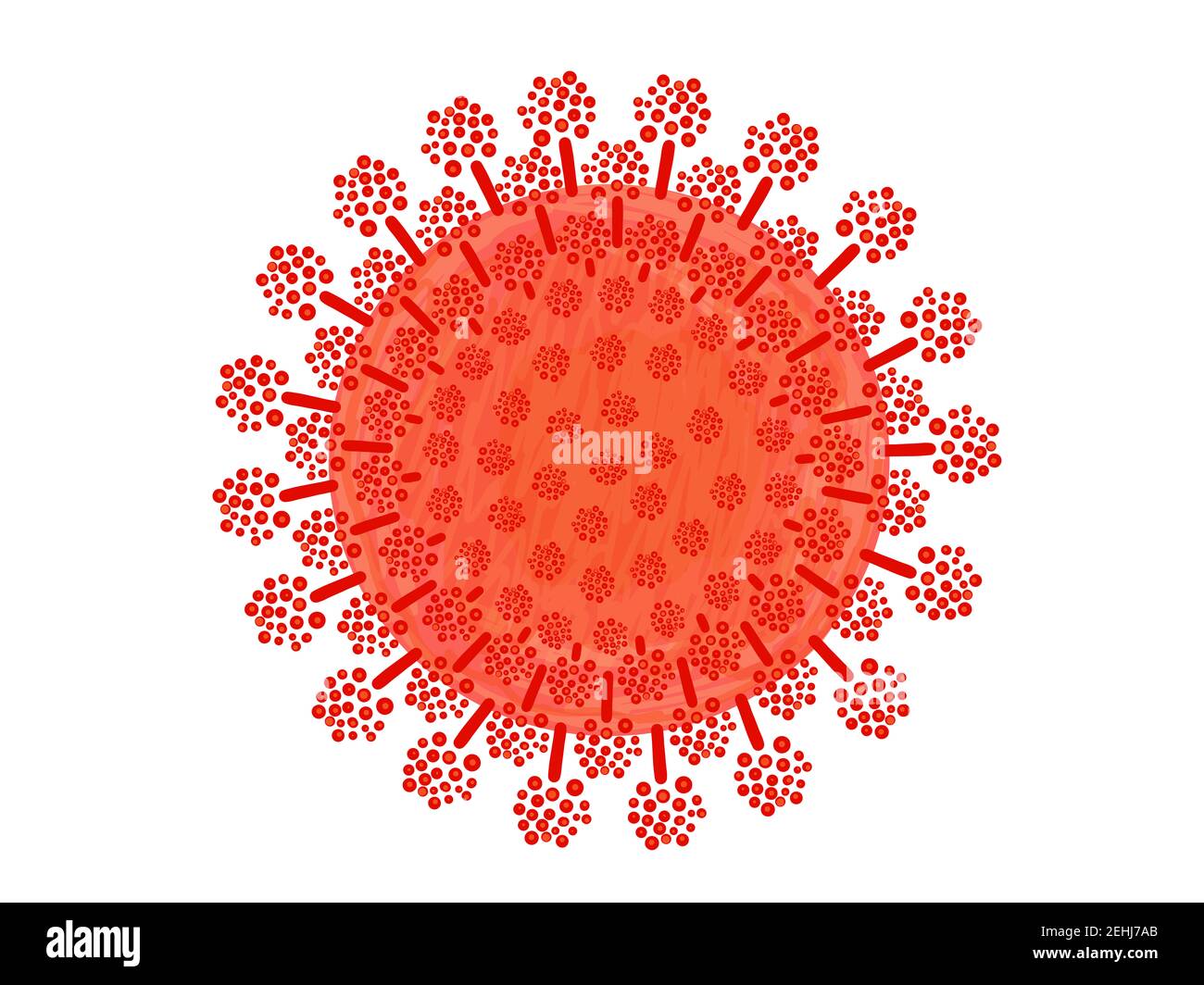 Illustration of one corona virus particle hand drawn on a white background. Stock Photo