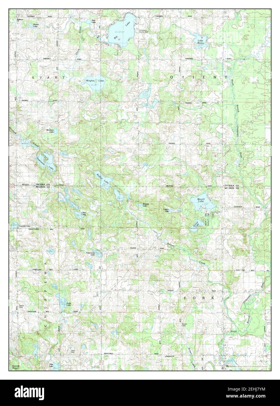 Merrill Lake, Michigan, map 1984, 1:25000, United States of America by Timeless Maps, data U.S. Geological Survey Stock Photo