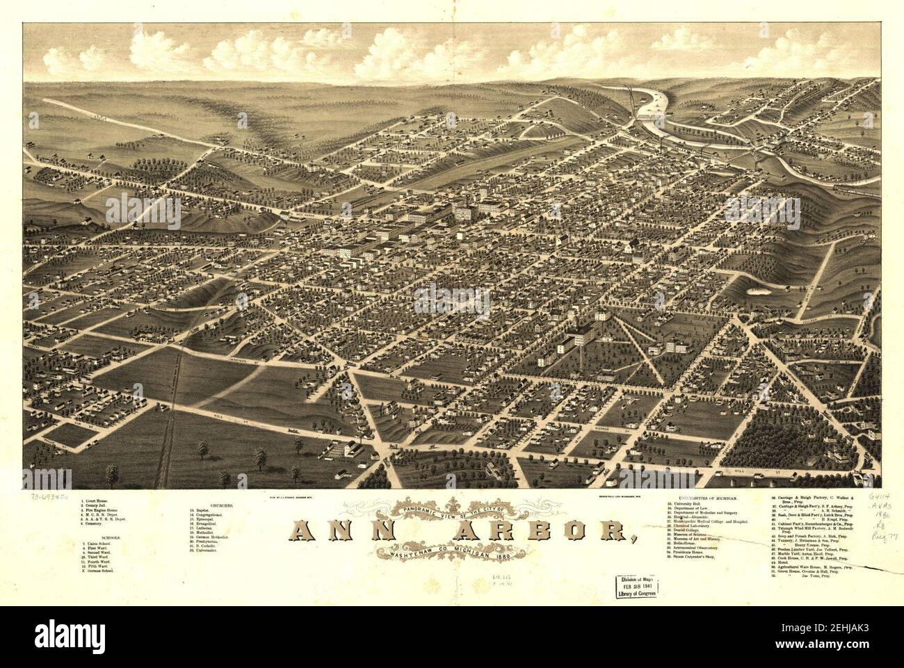 Panoramic view of the city of Ann Arbor, Washtenaw Co., Michigan 1880