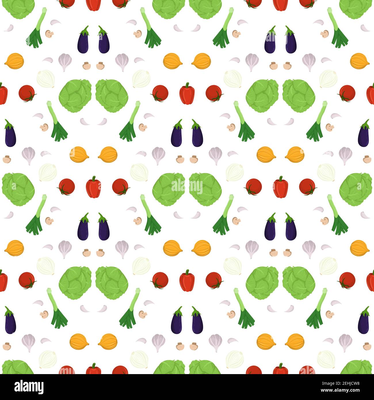 Vegetable geometric seamless pattern. Tomato cabbage lettuce garlic
