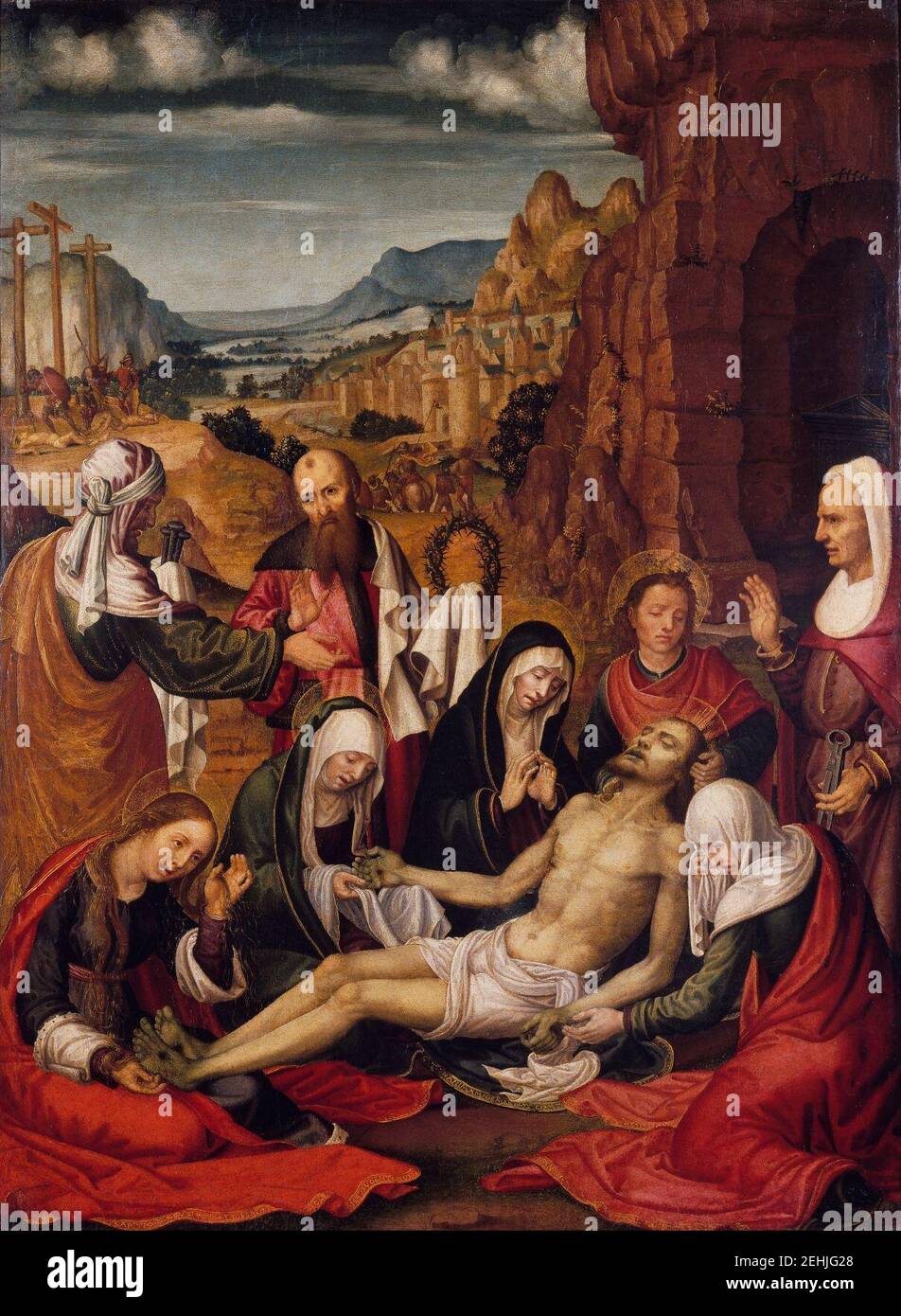 Paolo da San Leocadio - Mourning over the Dead Body of Christ Stock Photo